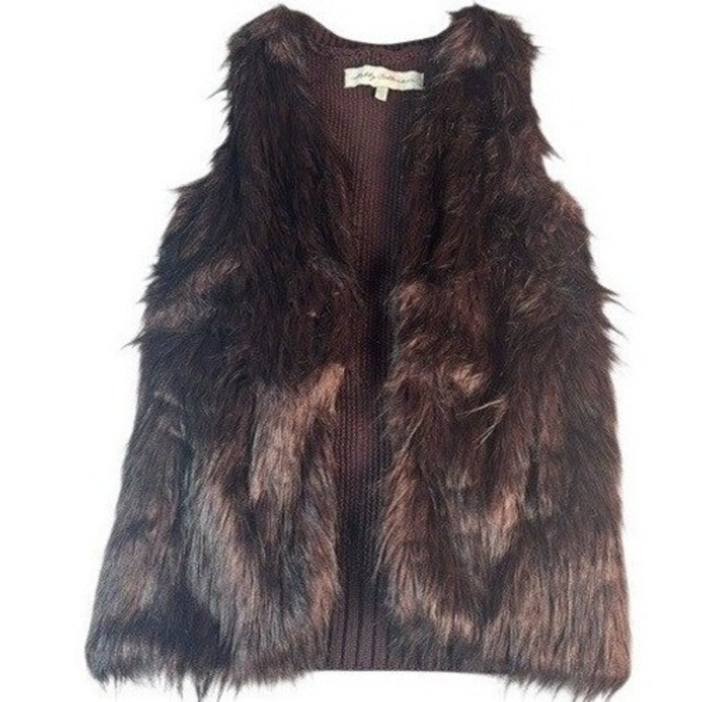 NWT Sebby Collection Vest Womens S Burgundy Faux Fur Chunky Knit Open Front Glam